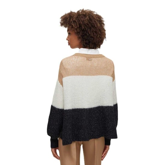 Boss - Pullover Top für Damen, Rundhalsausschnitt (Schwarz/Weiß/Beige) - Image 5