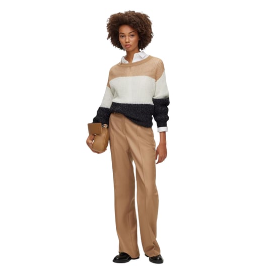 Boss - Pullover Top für Damen, Rundhalsausschnitt (Schwarz/Weiß/Beige) - Image 6