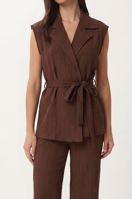 Hochtailliertes Zweiteiliges Set mit Hemdkragen und weitem Bein Hosen - Image 3
