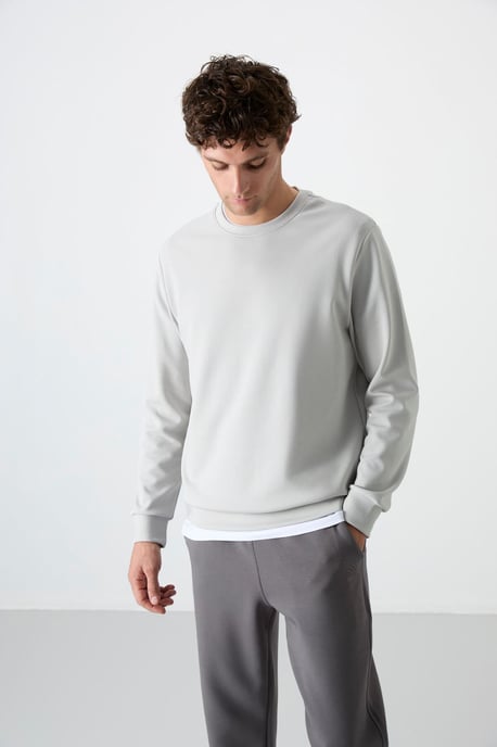 Herren Unifarben Rundhals-Sweatshirt - Image 2