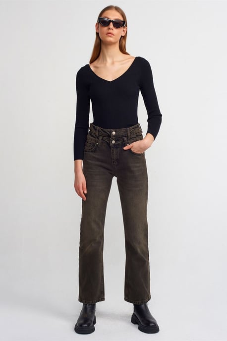 Hochtaillierte gerade Baumwoll-Denim-Jeans - Image 1