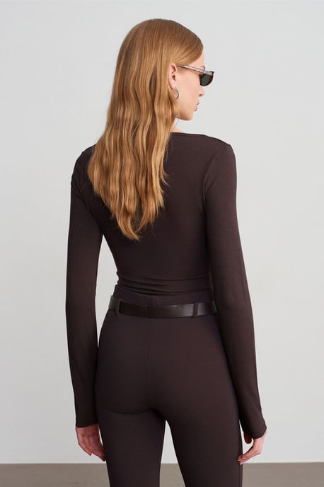 Schmale Passform V-Ausschnitt Strickbluse - Image 2