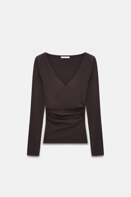Schmale Passform V-Ausschnitt Strickbluse - Image 5