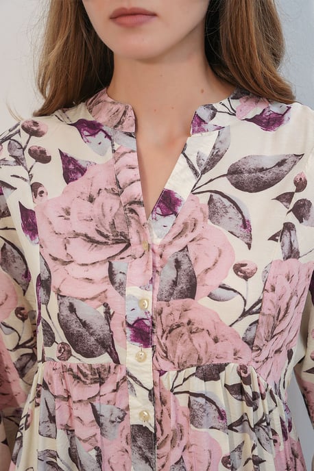 Blumiges Maxikleid mit Mandarinkragen - Image 6