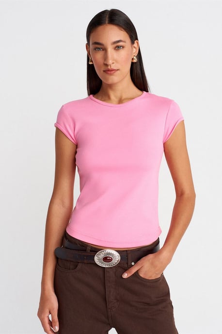 Damen Slim Fit Baumwoll Rundhals T-Shirt - Image 1