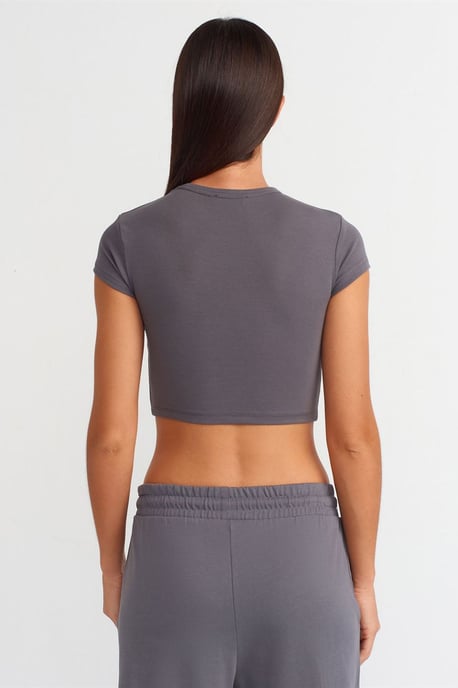 Damen Crop Slim-Fit Rundhalsausschnitt T-Shirt - Image 2