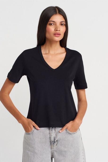 Damen Baumwoll V-Ausschnitt T-Shirt - Image 1