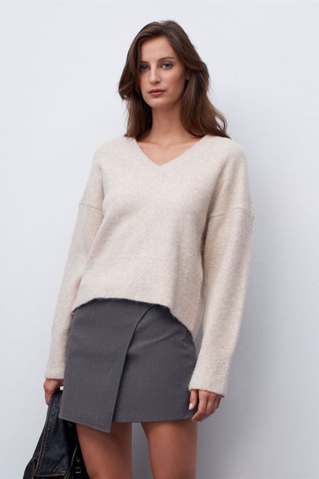 Damen V-Ausschnitt Rippstrickpullover - Image 1