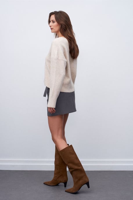 Damen V-Ausschnitt Rippstrickpullover - Image 2