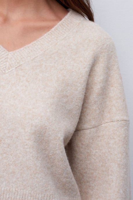 Damen V-Ausschnitt Rippstrickpullover - Image 4