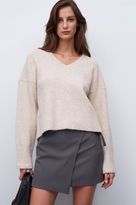 Damen V-Ausschnitt Rippstrickpullover - Image 5