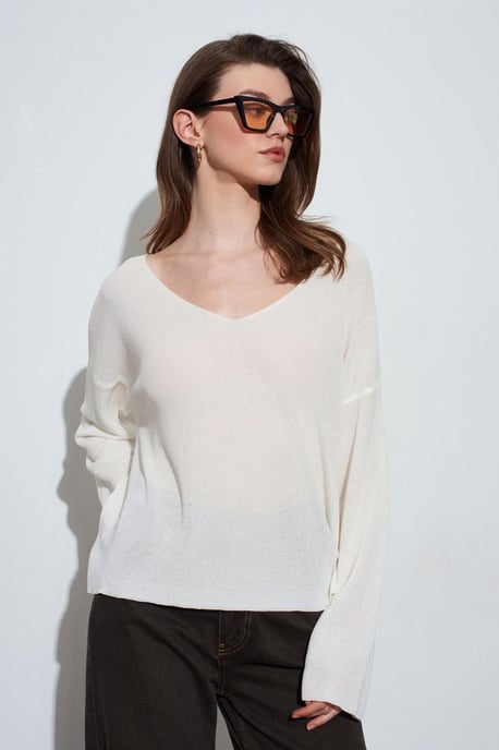 Damen V-Ausschnitt Rippstrickpullover - Image 3