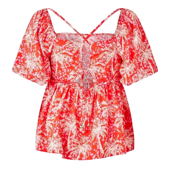 Biba - Bluse für Damen, Eckiger Ausschnitt, Puffärmel (Orange/Weiß) - Image 2