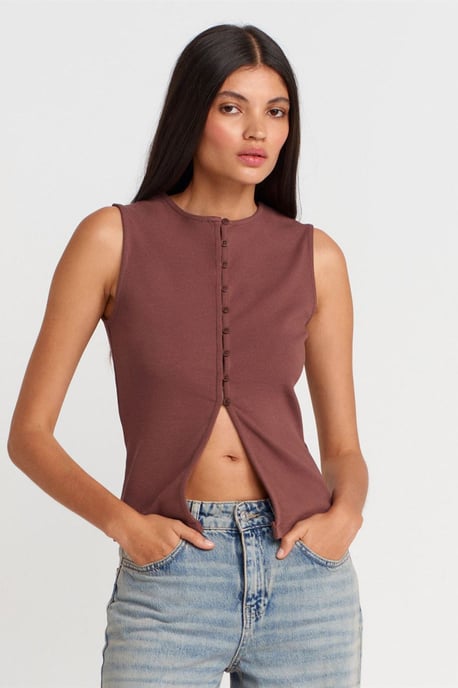 Rippenshirt Ärmellos mit Knopfleiste - Image 1