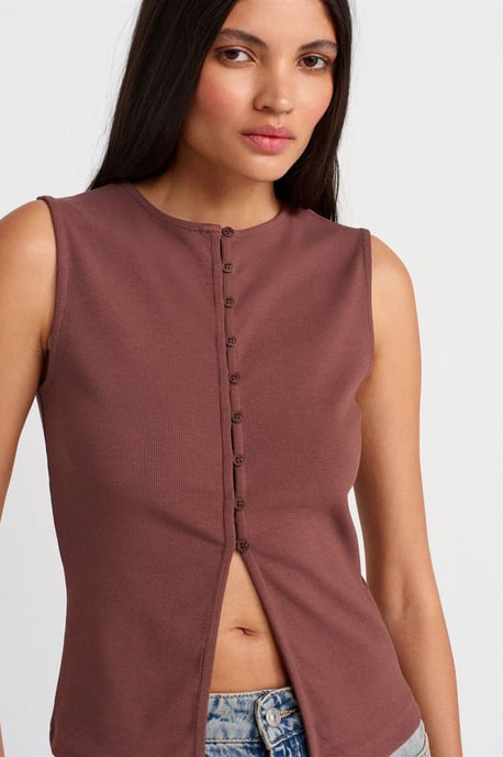 Rippenshirt Ärmellos mit Knopfleiste - Image 3