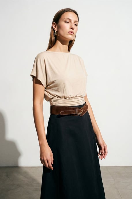 Damen Modal-Mix Cut-out Rundhalsausschnitt Bluse - Image 1