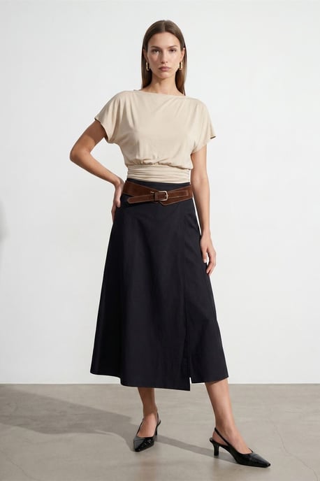 Damen Modal-Mix Cut-out Rundhalsausschnitt Bluse - Image 3