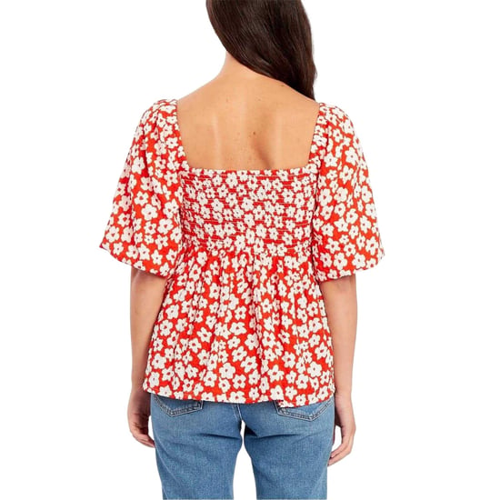 Be You - Bluse für Damen, Eckiger Ausschnitt, Waffelstoff, Puffärmel (Rot/Weiß) - Image 1