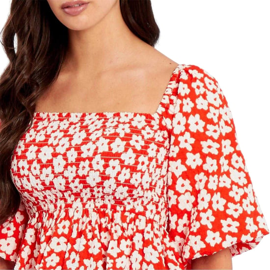 Be You - Bluse für Damen, Eckiger Ausschnitt, Waffelstoff, Puffärmel (Rot/Weiß) - Image 2
