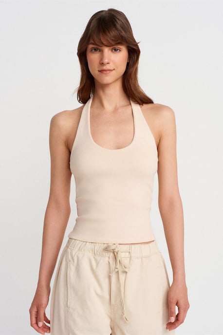 Gerippte Halsbandfreie ärmellose Bluse - Image 1