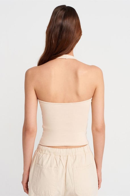 Gerippte Halsbandfreie ärmellose Bluse - Image 2