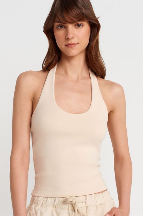 Gerippte Halsbandfreie ärmellose Bluse - Image 3
