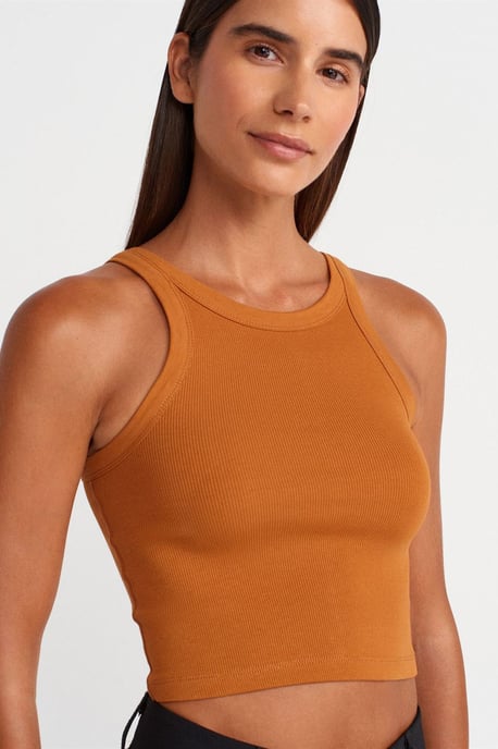 Rippstrick Baumwollmischung Ärmelloses Crop Top - Image 3