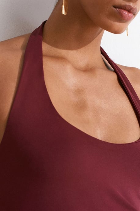 Damen Slim Fit Halterneck Cut-Out Top - Image 4