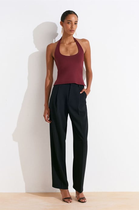 Damen Slim Fit Halterneck Cut-Out Top - Image 5