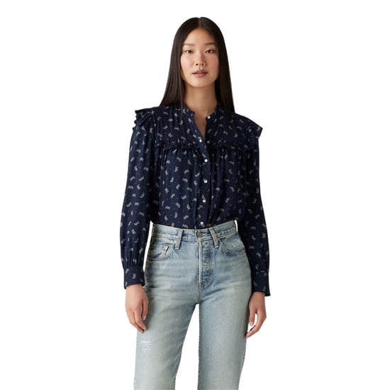Levis - "Gianna" Bluse für Damen, Stehkragen, Rüschen (Marine) - Image 1