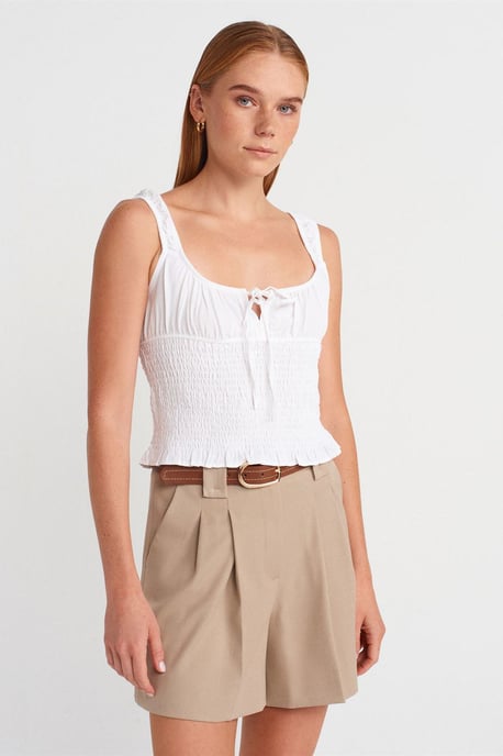 Taillierte ärmellose Bluse mit Krawattenvorderseite - Image 1