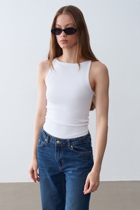 Rippene Baumwoll-Halterbluse - Image 3