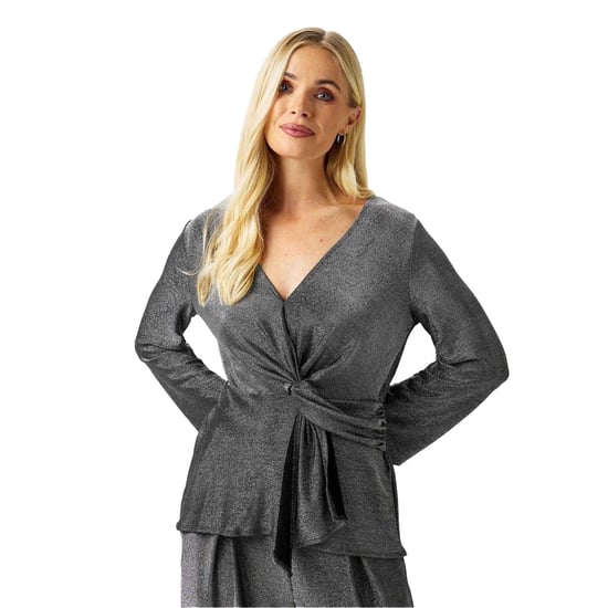 Biba - Bluse für Damen, Front mit Knoten, Metallic (Silber) - Image 4