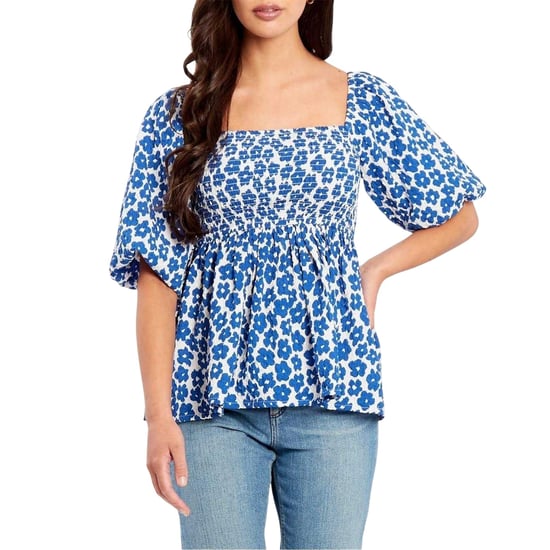 Be You - Bluse für Damen, Eckiger Ausschnitt, Waffelstoff, Puffärmel (Marine/Weiß) - Image 2