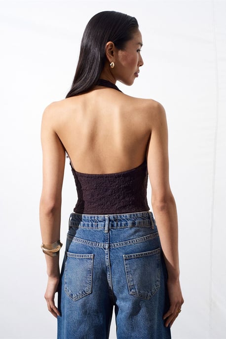 Damen Spitze Neckholder Crop Bluse - Image 2