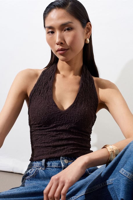 Damen Spitze Neckholder Crop Bluse - Image 3