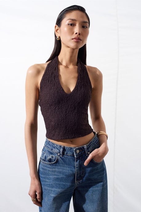 Damen Spitze Neckholder Crop Bluse - Image 4