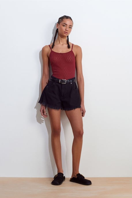 Texturierte Kurz-Cami-Bluse mit Schleifen-Detail - Image 4