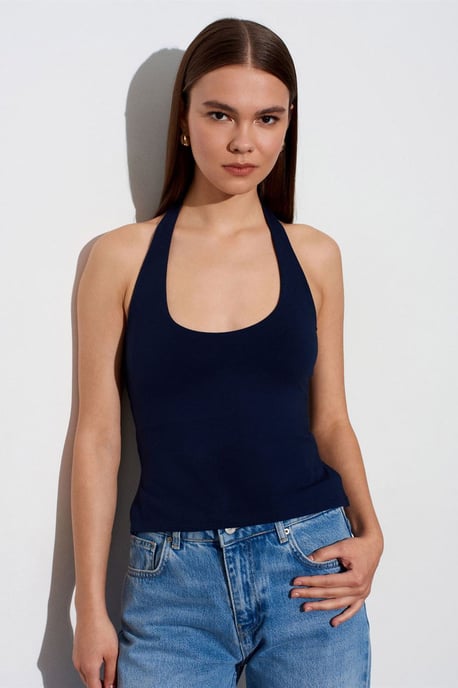 Halterneck Cut-Out Slim Fit Bluse - Image 1