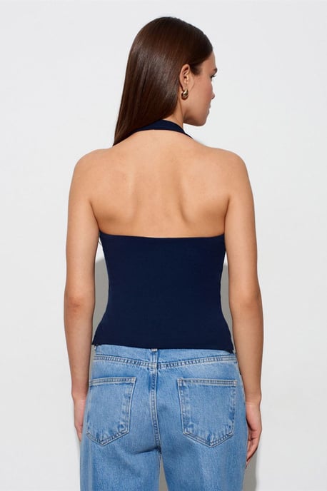 Halterneck Cut-Out Slim Fit Bluse - Image 2