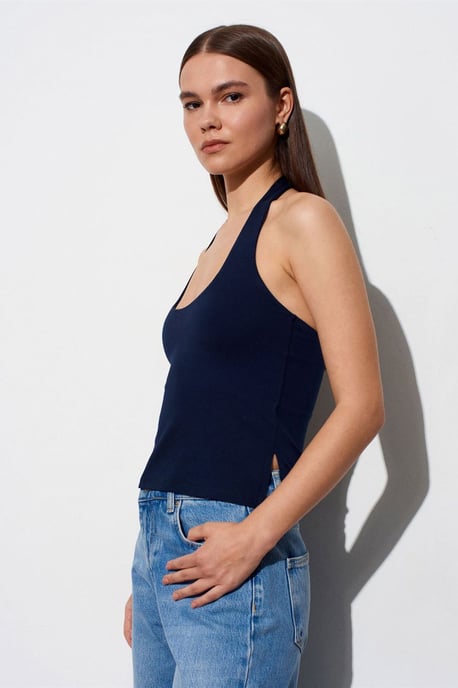 Halterneck Cut-Out Slim Fit Bluse - Image 3