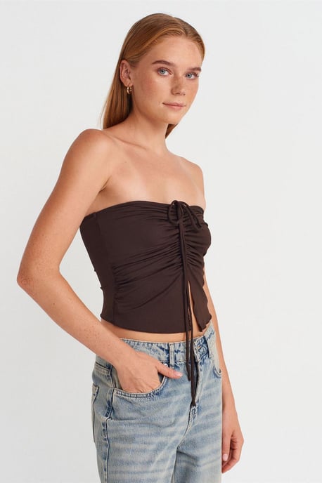 Damen Strapless Crop-Bluse mit Bindeband-Detail - Image 1