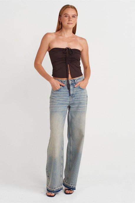 Damen Strapless Crop-Bluse mit Bindeband-Detail - Image 3