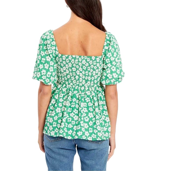 Be You - Bluse für Damen, Eckiger Ausschnitt, Waffelstoff, Puffärmel (Grün/Weiß) - Image 3