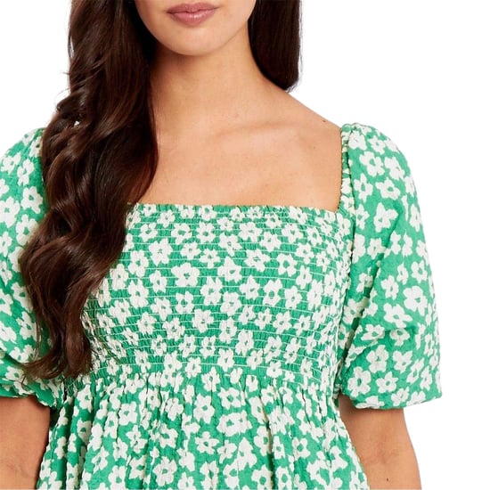 Be You - Bluse für Damen, Eckiger Ausschnitt, Waffelstoff, Puffärmel (Grün/Weiß) - Image 4
