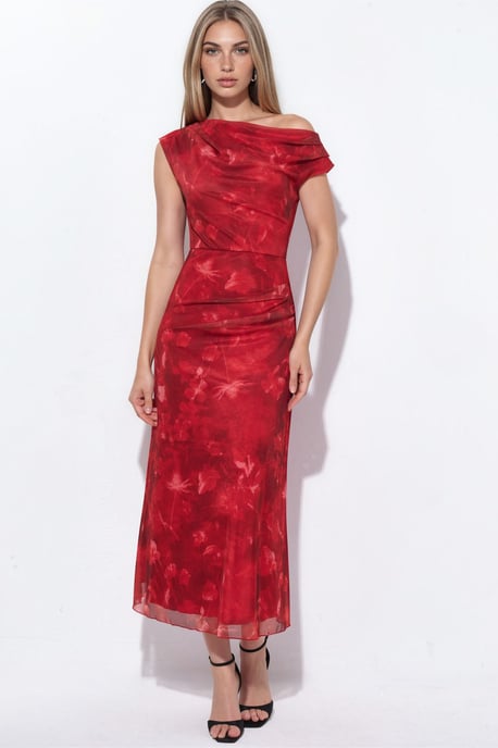 Musteriertes, gefüttertes Tüll-Strick-Midi-Kleid - Image 1