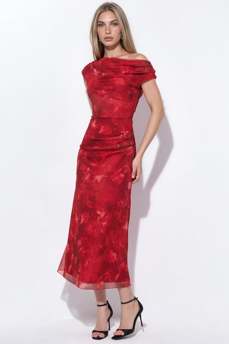 Musteriertes, gefüttertes Tüll-Strick-Midi-Kleid - Image 2