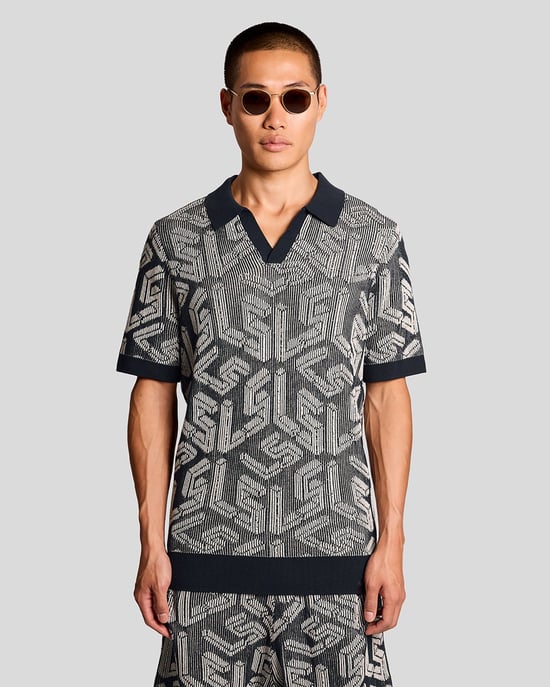 Emblem Geripptes Strickpoloshirt - Image 1
