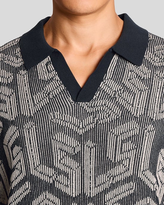 Emblem Geripptes Strickpoloshirt - Image 3