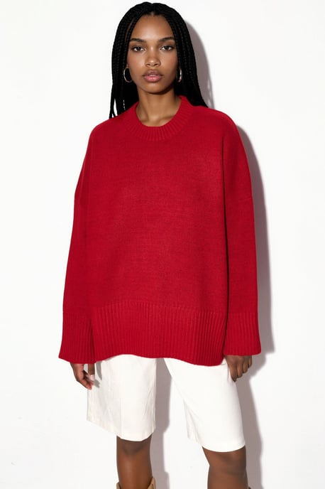 Oversized Rundhalsausschnitt Strickpullover - Image 1